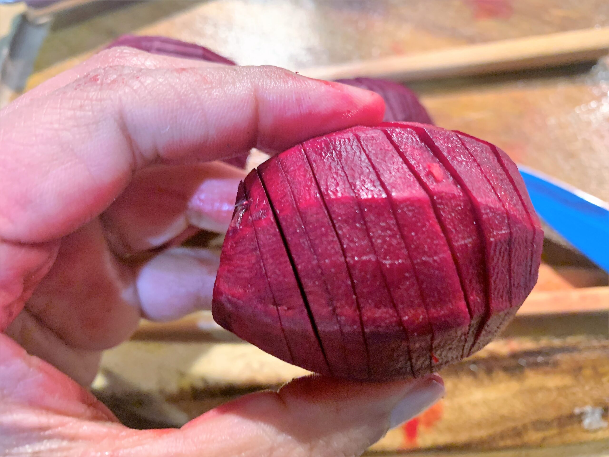 Hasselback Beetroot with Ginger, Lime Dressing Recipe