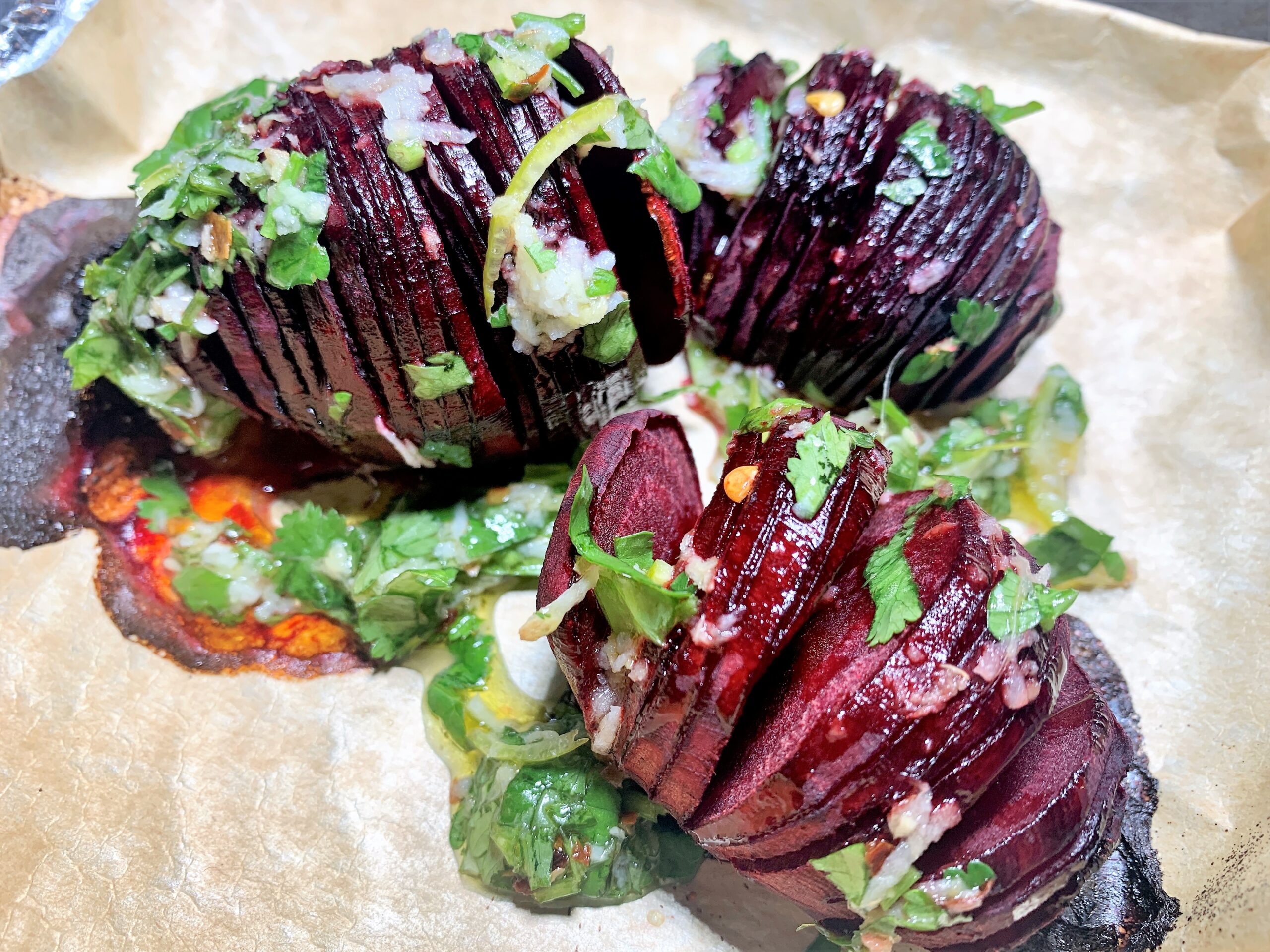 Hasselback Beetroot with Ginger, Lime Dressing Recipe