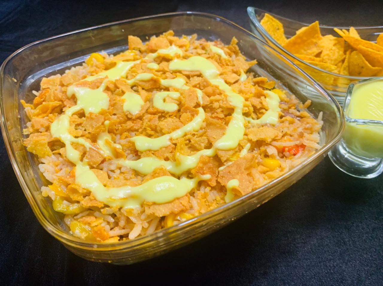 6 Layered Fusion Mexican Rice Dish Recipe