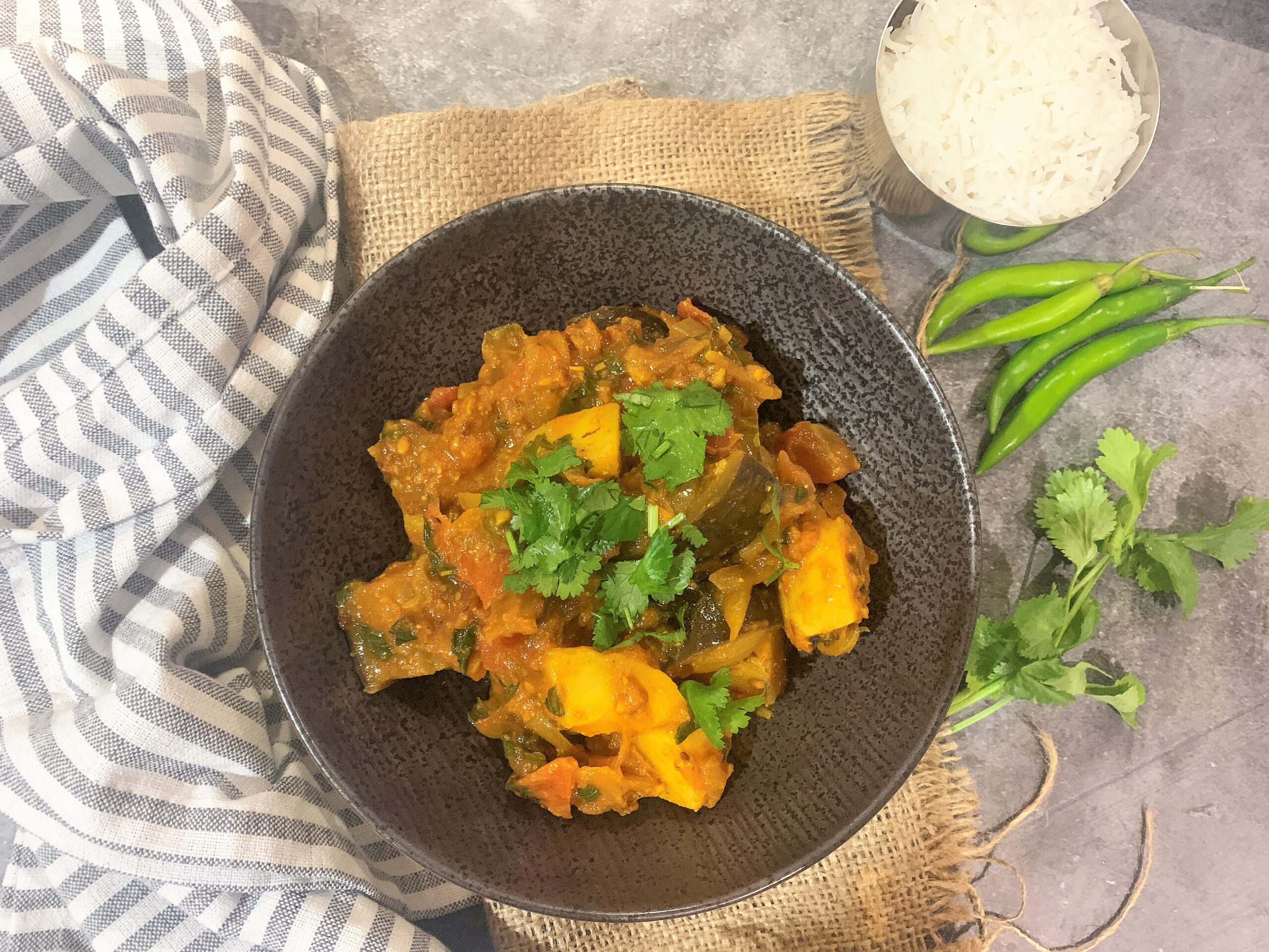 Aloo Baigan Recipe (Spiced Potato Aubergine)