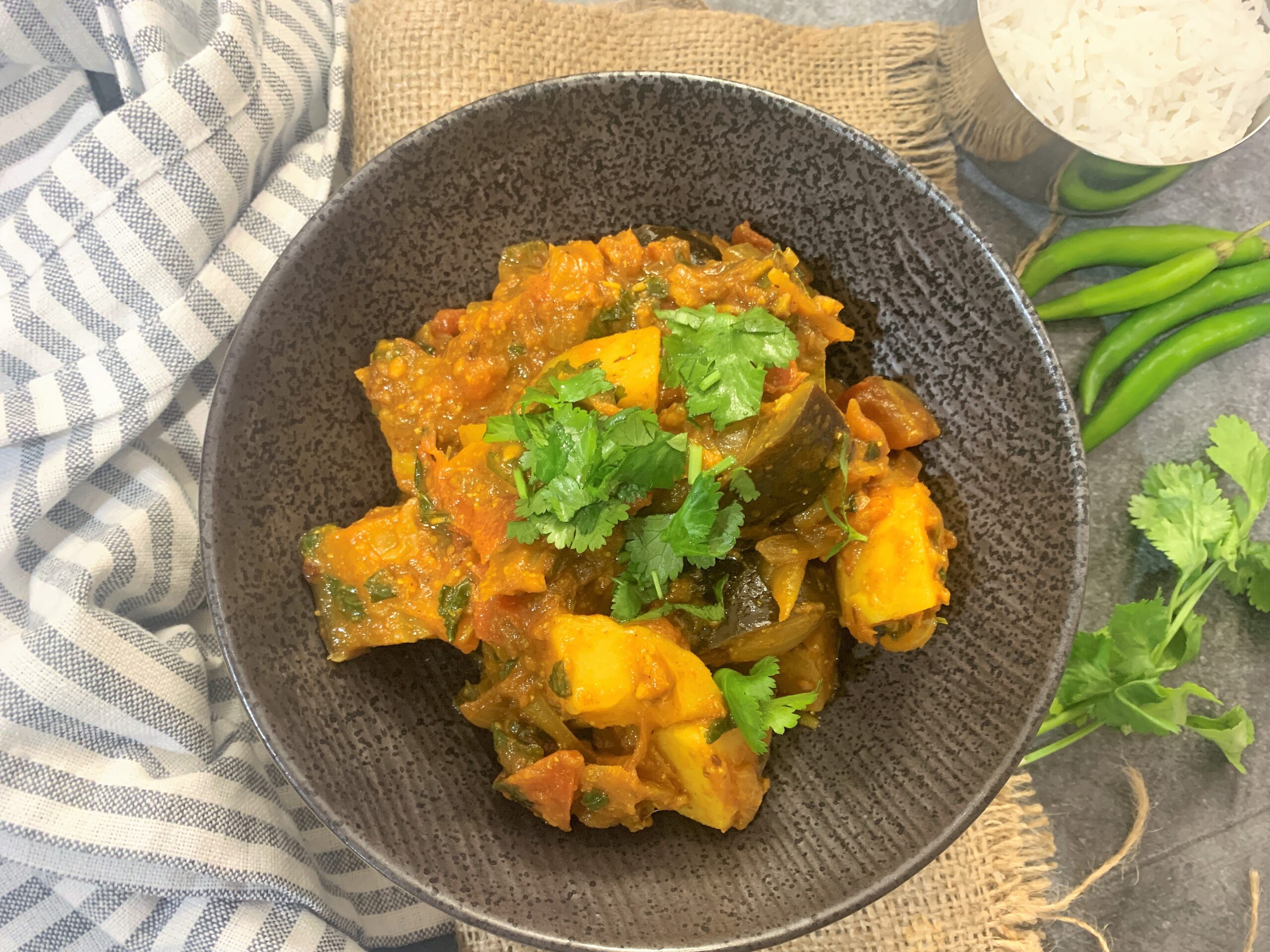 Aloo Baigan Recipe (Spiced Potato Aubergine)