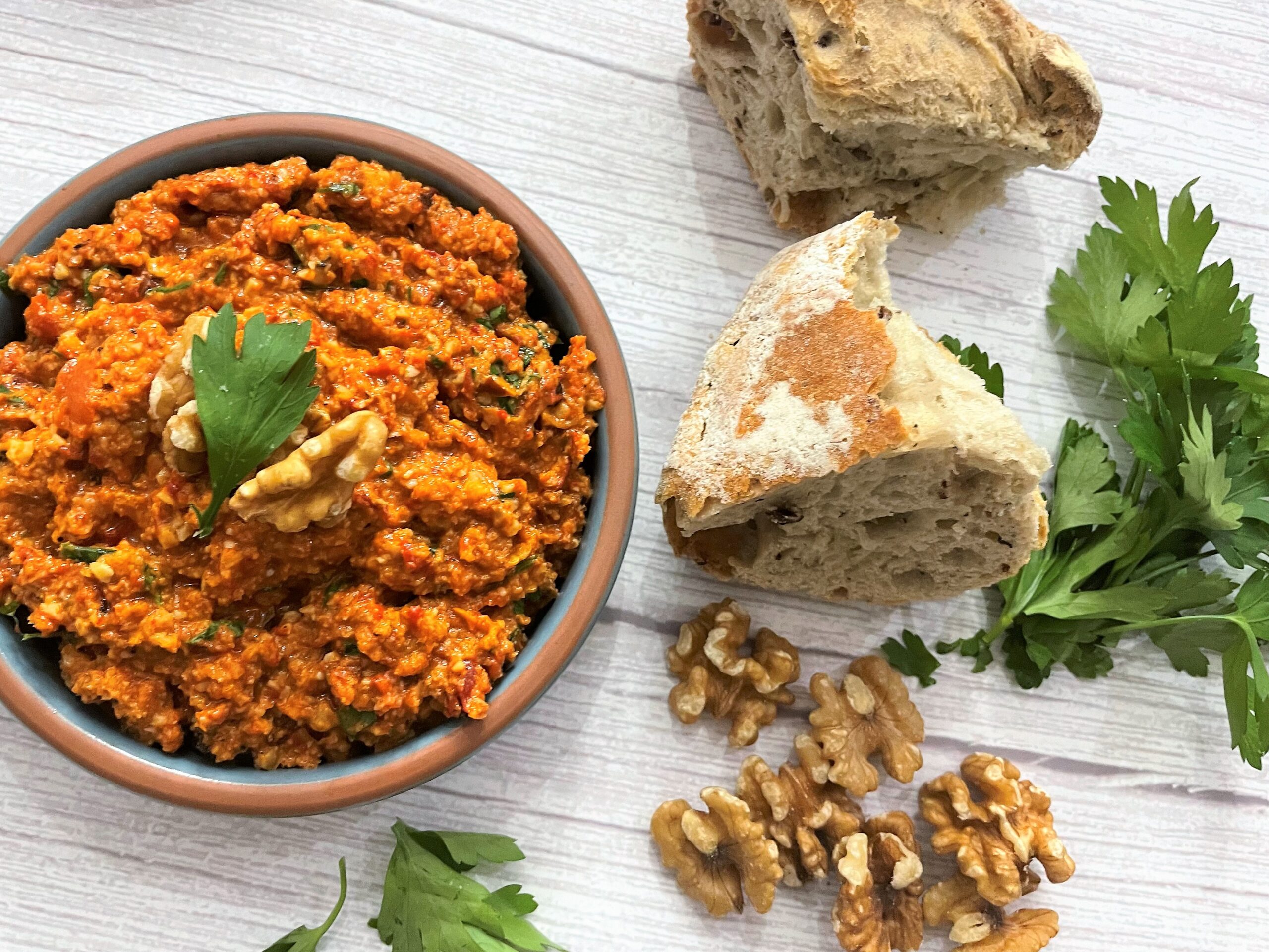 Muhammara Recipe (Roasted Red Pepper & Walnut Dip)