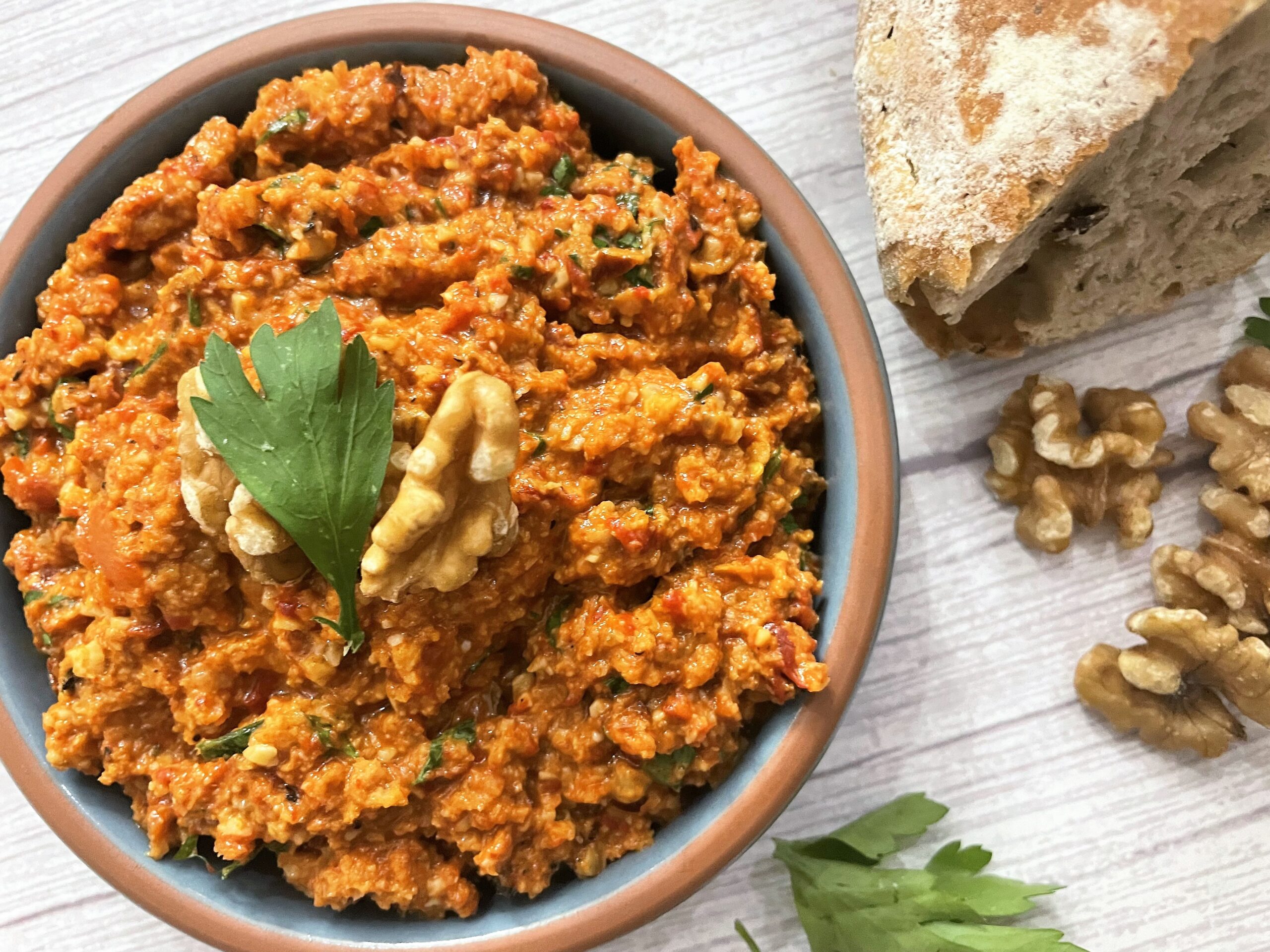 Muhammara Recipe (Roasted Red Pepper & Walnut Dip)