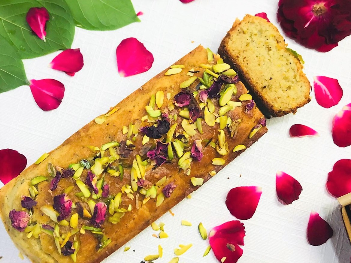 Eggless Rose and Pistachio Cake Recipe