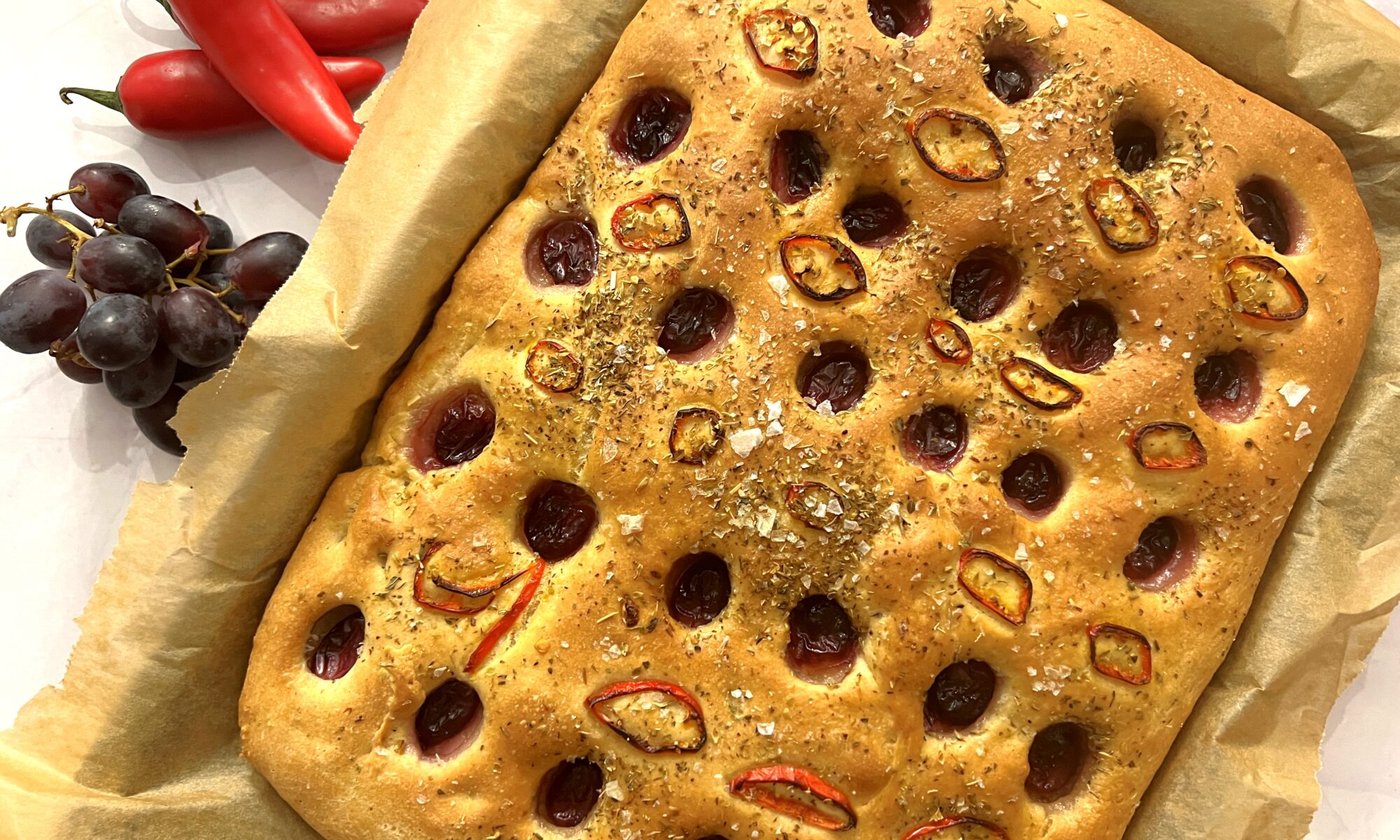 Grapes and Chilli Focaccia Recipe