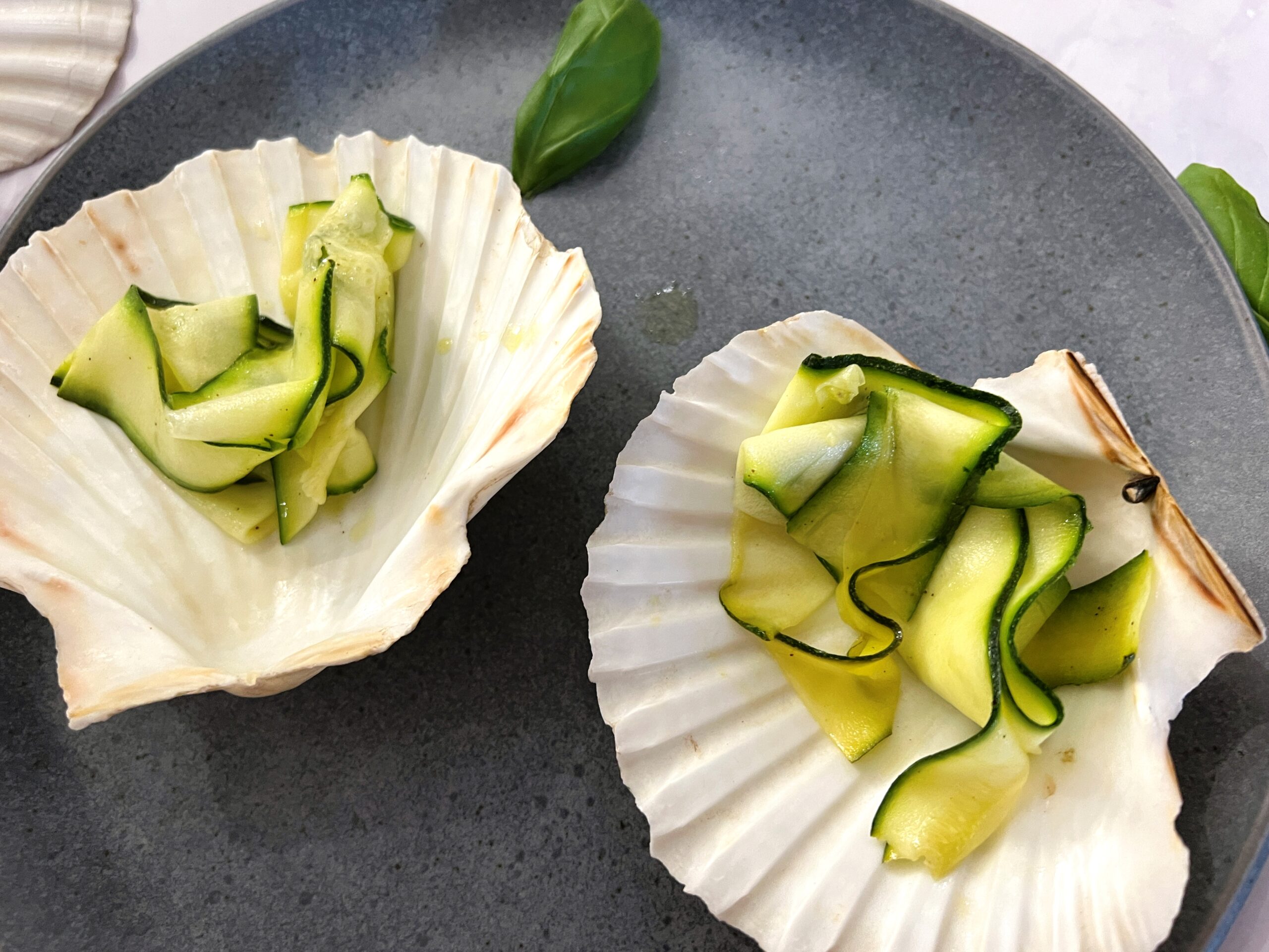 Seared Basil Scallops with Courgette Ribbons Recipe