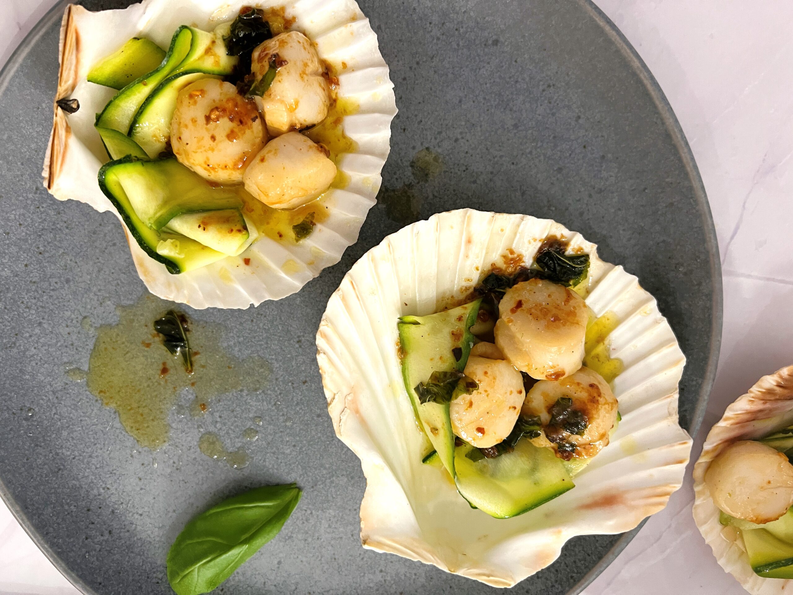 Seared Basil Scallops with Courgette Ribbons Recipe