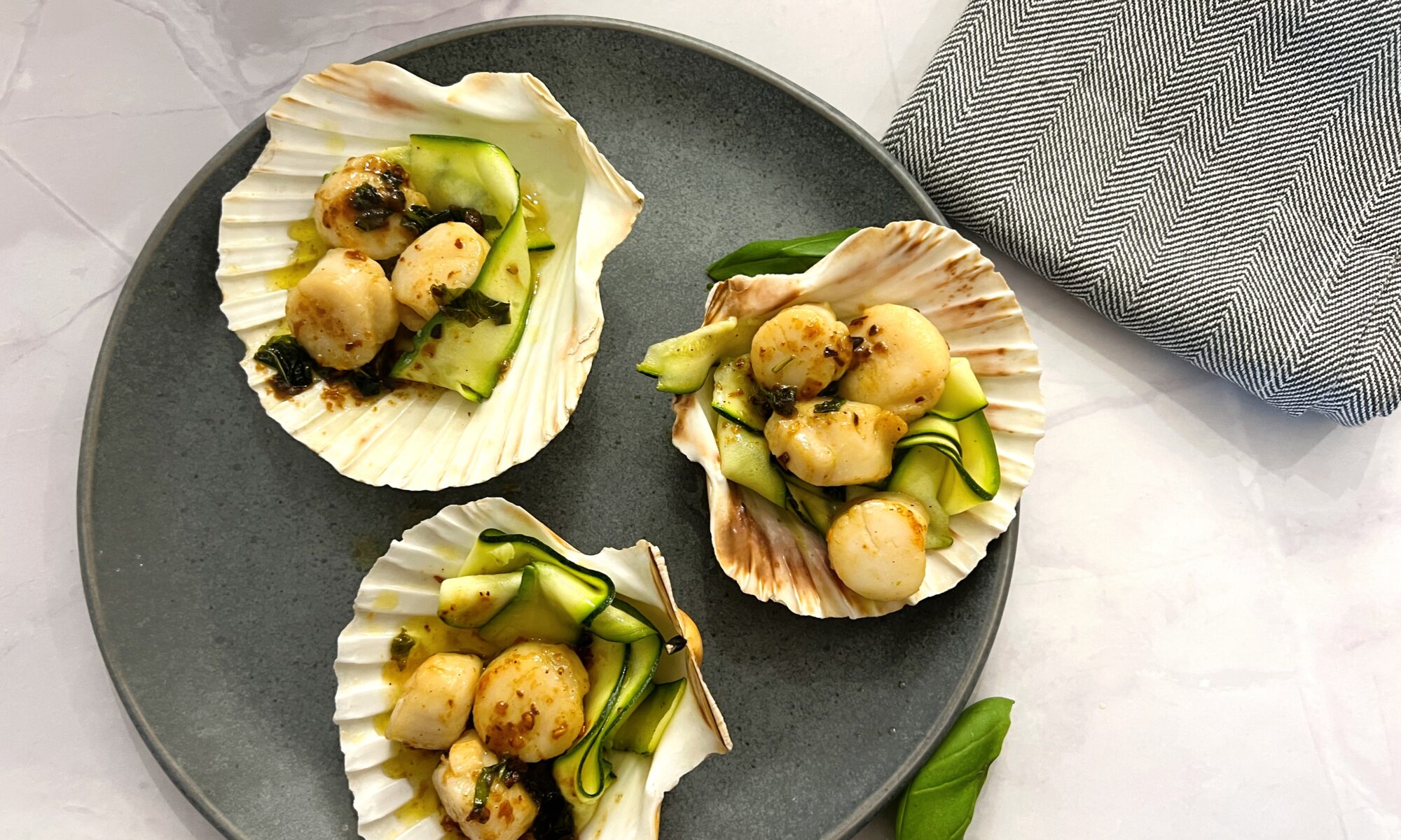 Seared Basil Scallops with Courgette Ribbons Recipe