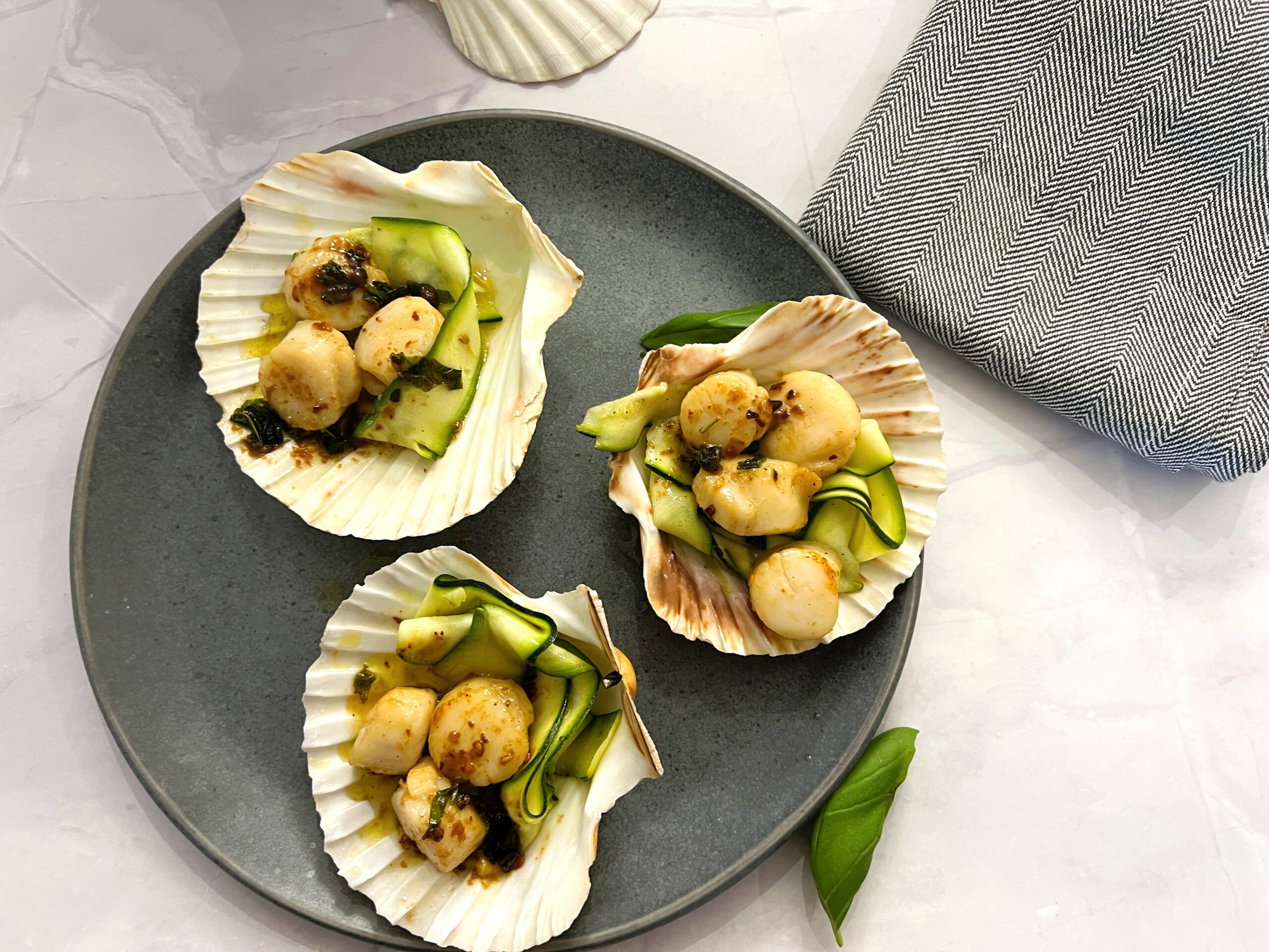 Seared Basil Scallops with Courgette Ribbons Recipe