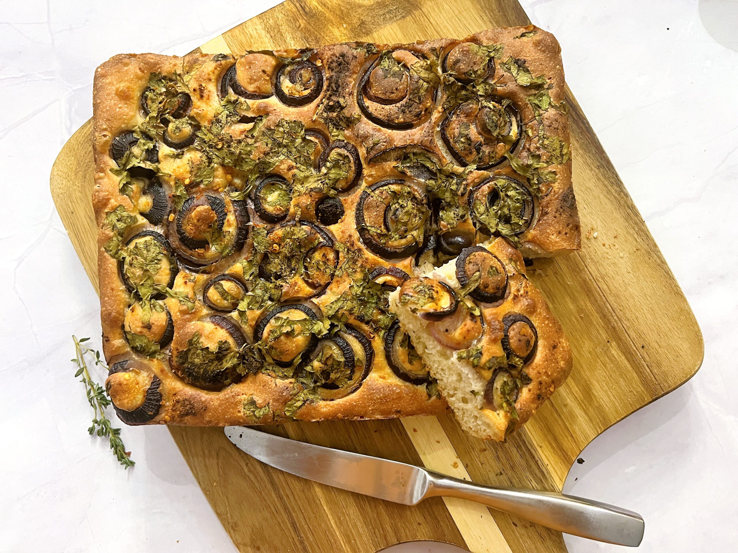 Onion Coriander Sriracha Focaccia Recipe